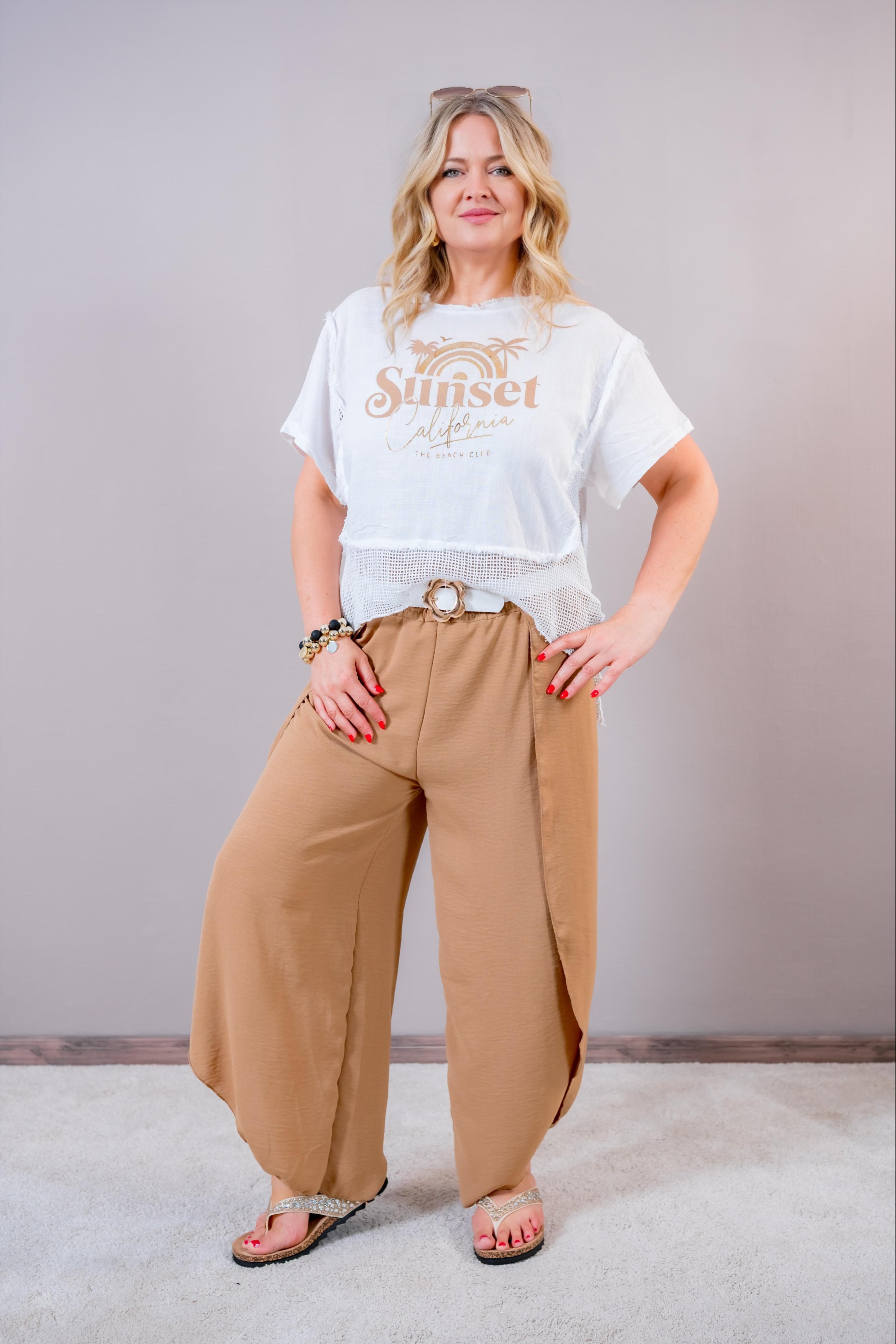 Palazzo-Hose mit Beinschlitzen, camel