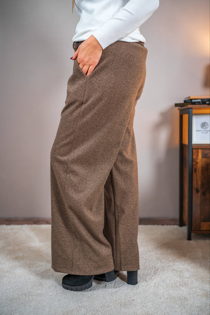 Stoffhose im Pepita-Muster mit Gürtel, braun