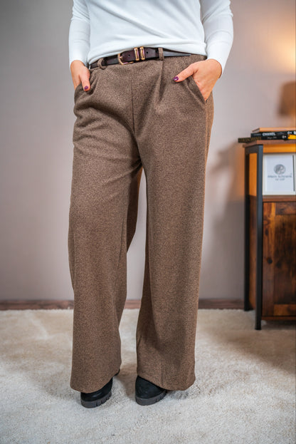 Stoffhose im Pepita-Muster mit Gürtel, braun