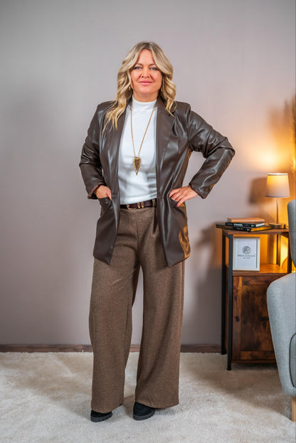 Eleganter Blazer in Lederoptik, schokobraun