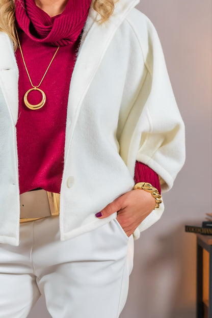 Capejacke aus Wollfleece-Optik, ecru