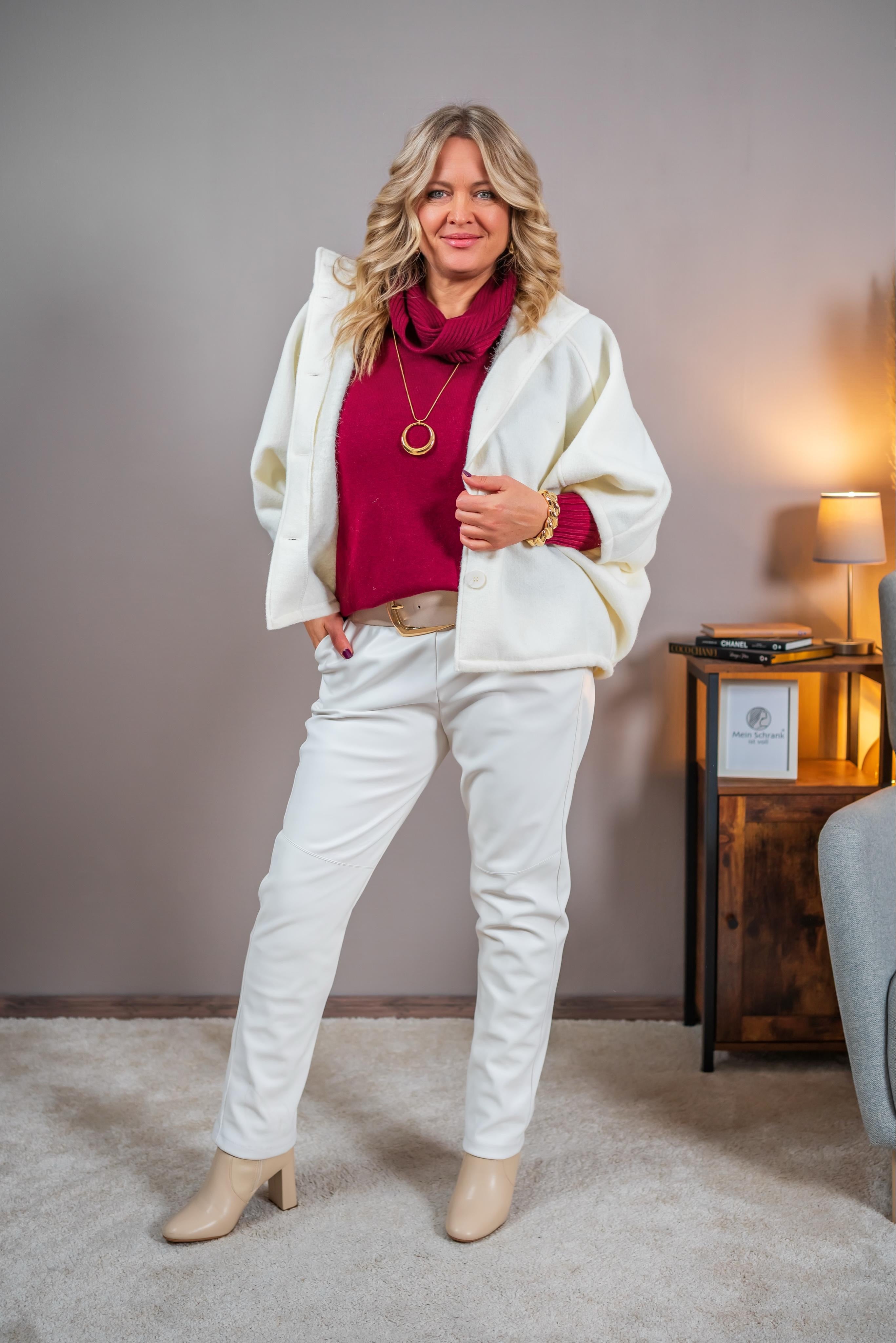 Capejacke aus Wollfleece-Optik, ecru