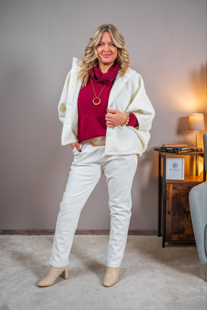 Capejacke aus Wollfleece-Optik, ecru