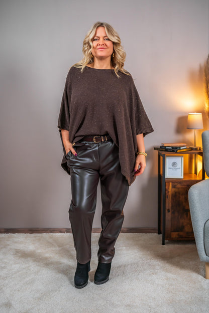 Strickpullover mit Glanzfäden, schokobraun