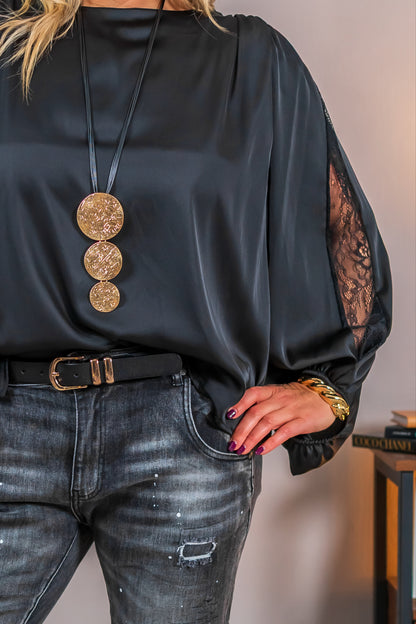 Bluse mit leichtem Glanz, schwarz