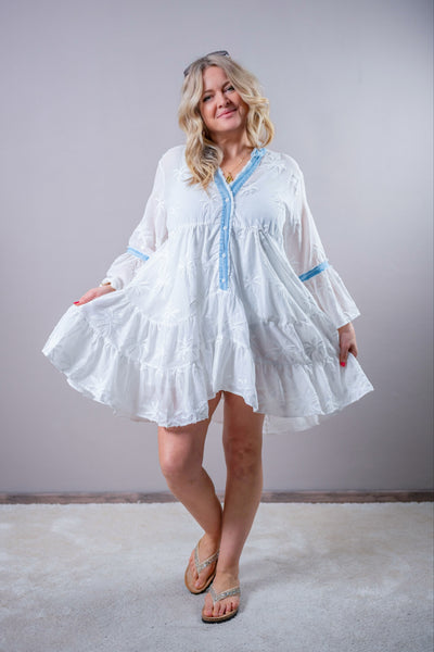 Boho-Tunika mit Palmenstickerei, weiß