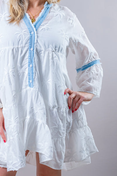 Boho-Tunika mit Palmenstickerei, weiß