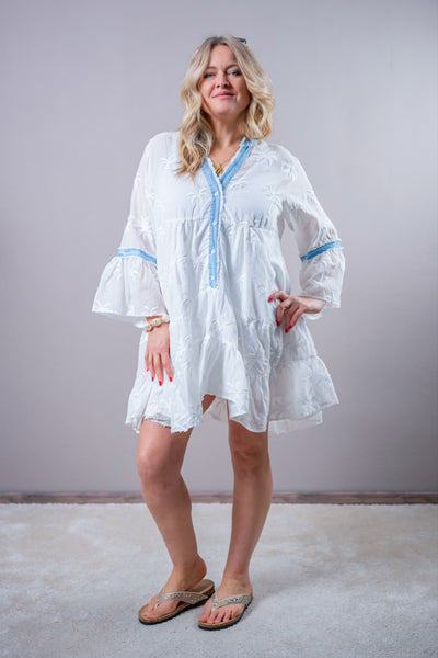 Boho-Tunika mit Palmenstickerei, weiß