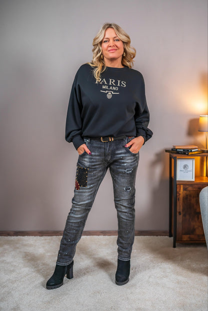 Sweatshirt mit Schriftzug, schwarz