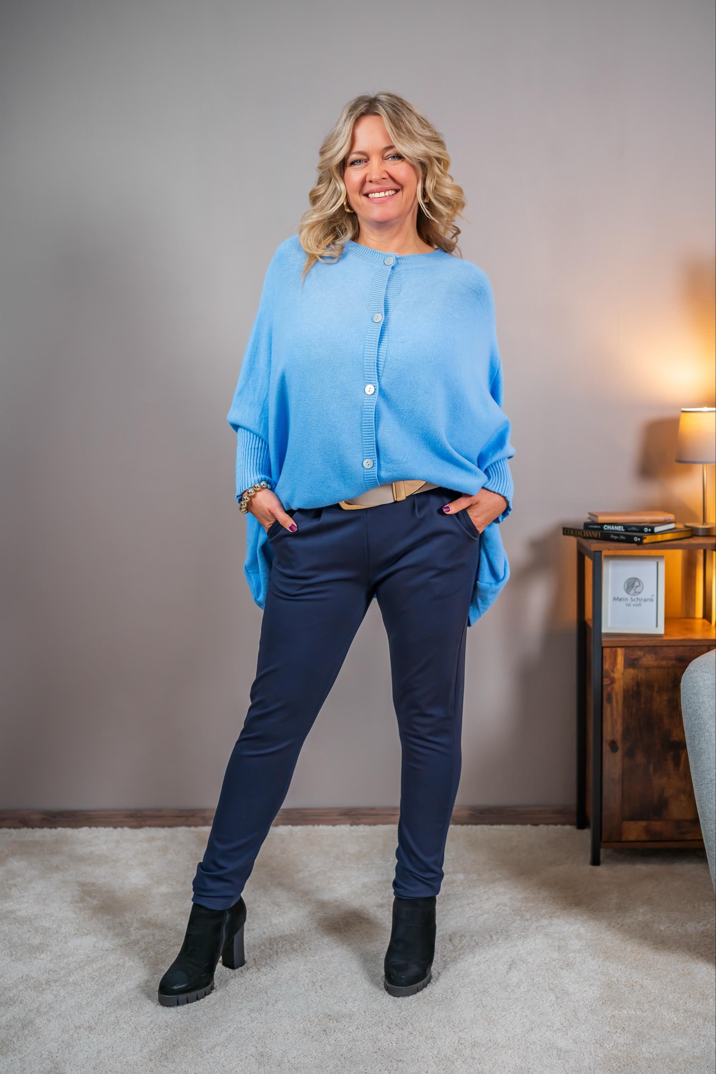 Oversize Strickjacke, hellblau