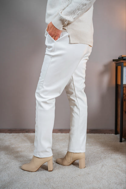 Jogpant in Lederoptik, ecru