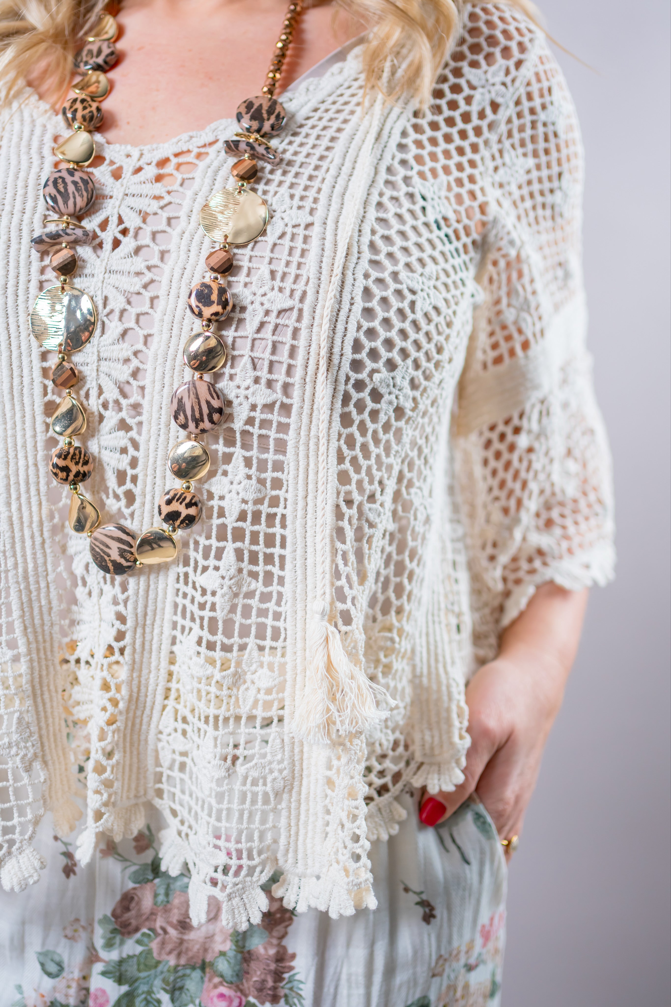 Boho Häkelpullover, creme