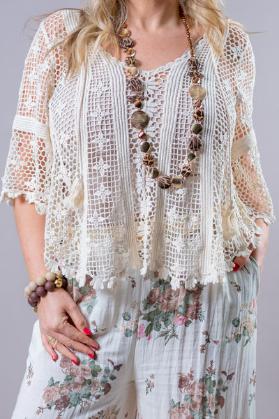 Boho Häkelpullover, creme