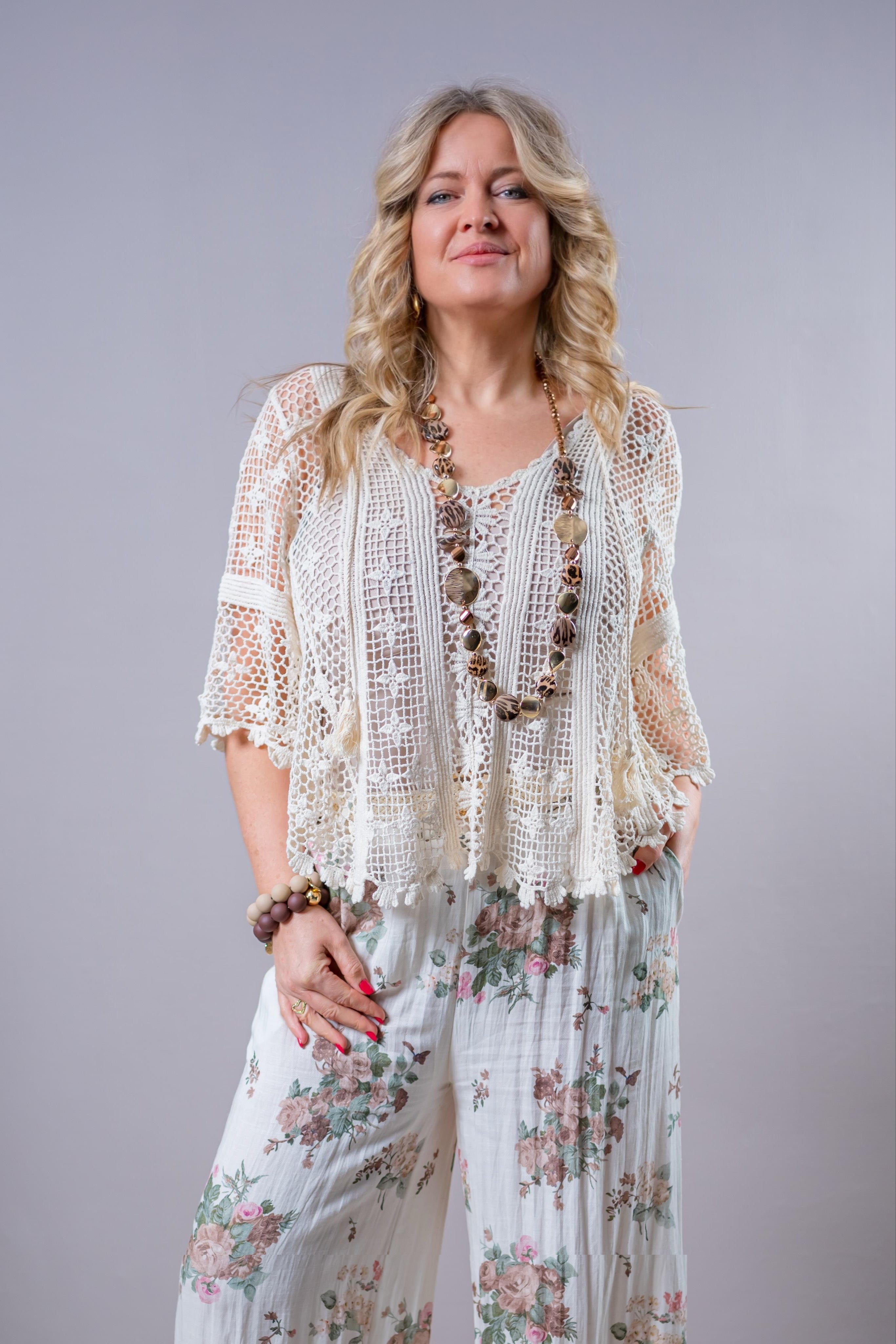 Boho Häkelpullover, creme