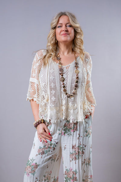 Boho Häkelpullover, creme