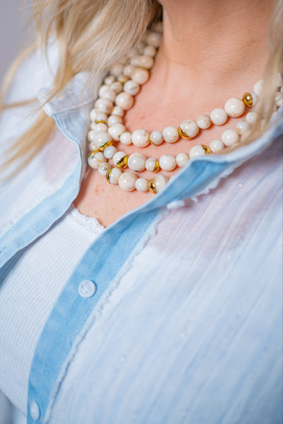 Transparente Oversize-Bluse mit Denim-Details, weiß/blau