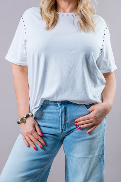 T-Shirt mit Nieten-Details, weiß
