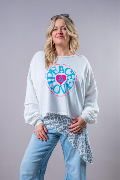 Asymmetrisches Top mit Leo-Print, blau/grau/weiß