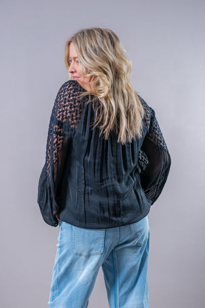 Bluse mit Spitzeneinsätzen, schwarz