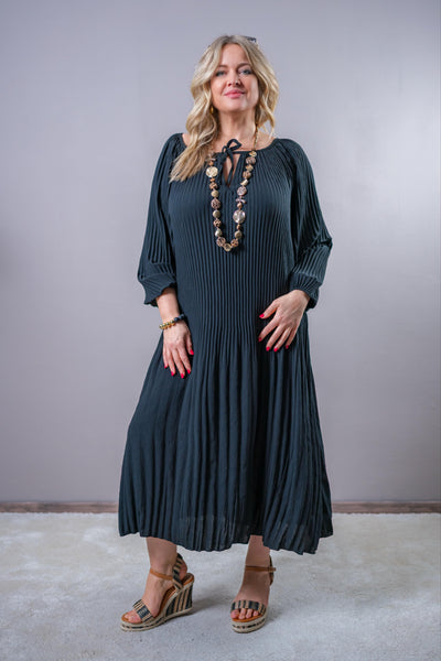Langes Plissee-Kleid, schwarz