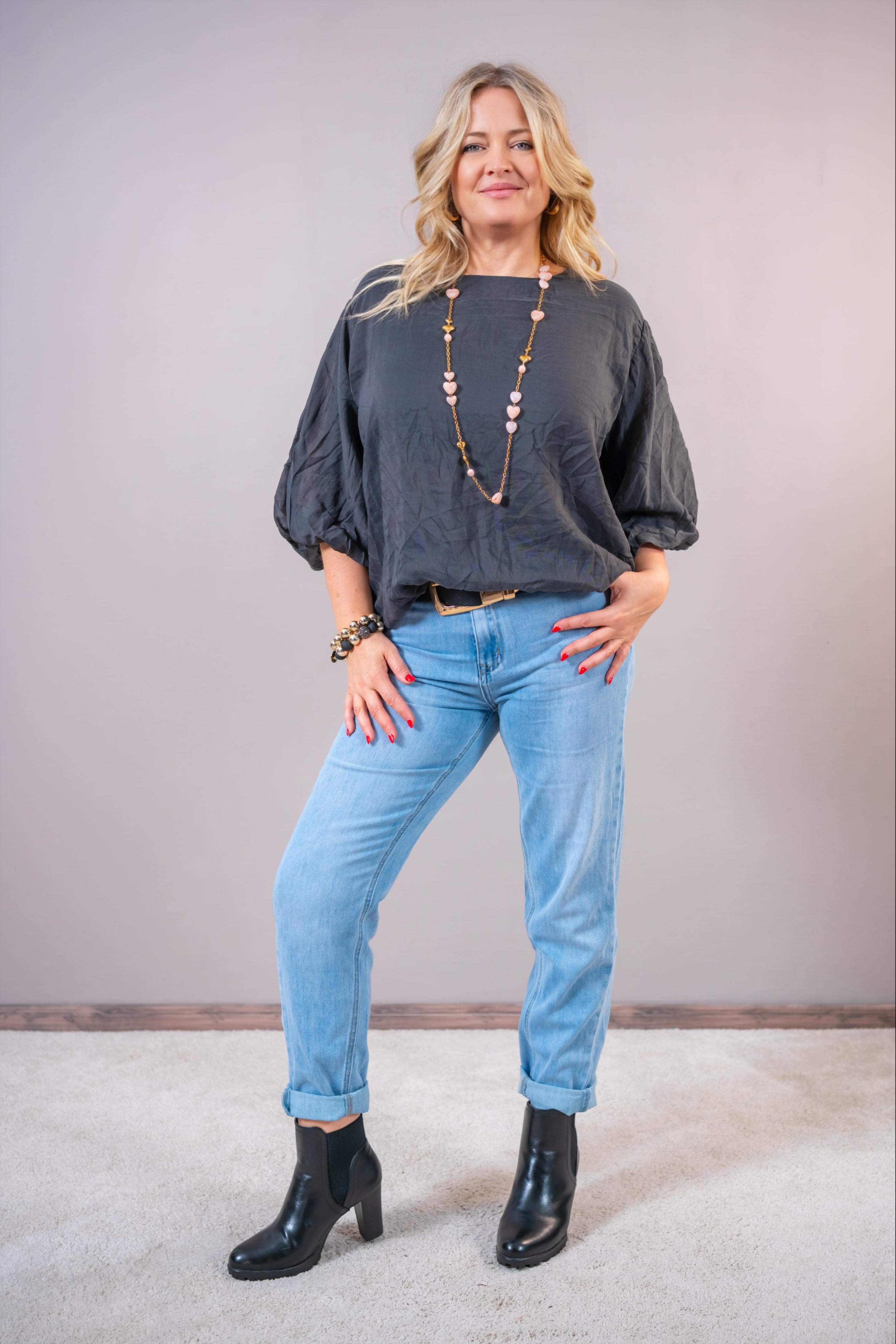 Blusenshirt "Soft Elegance", anthrazit
