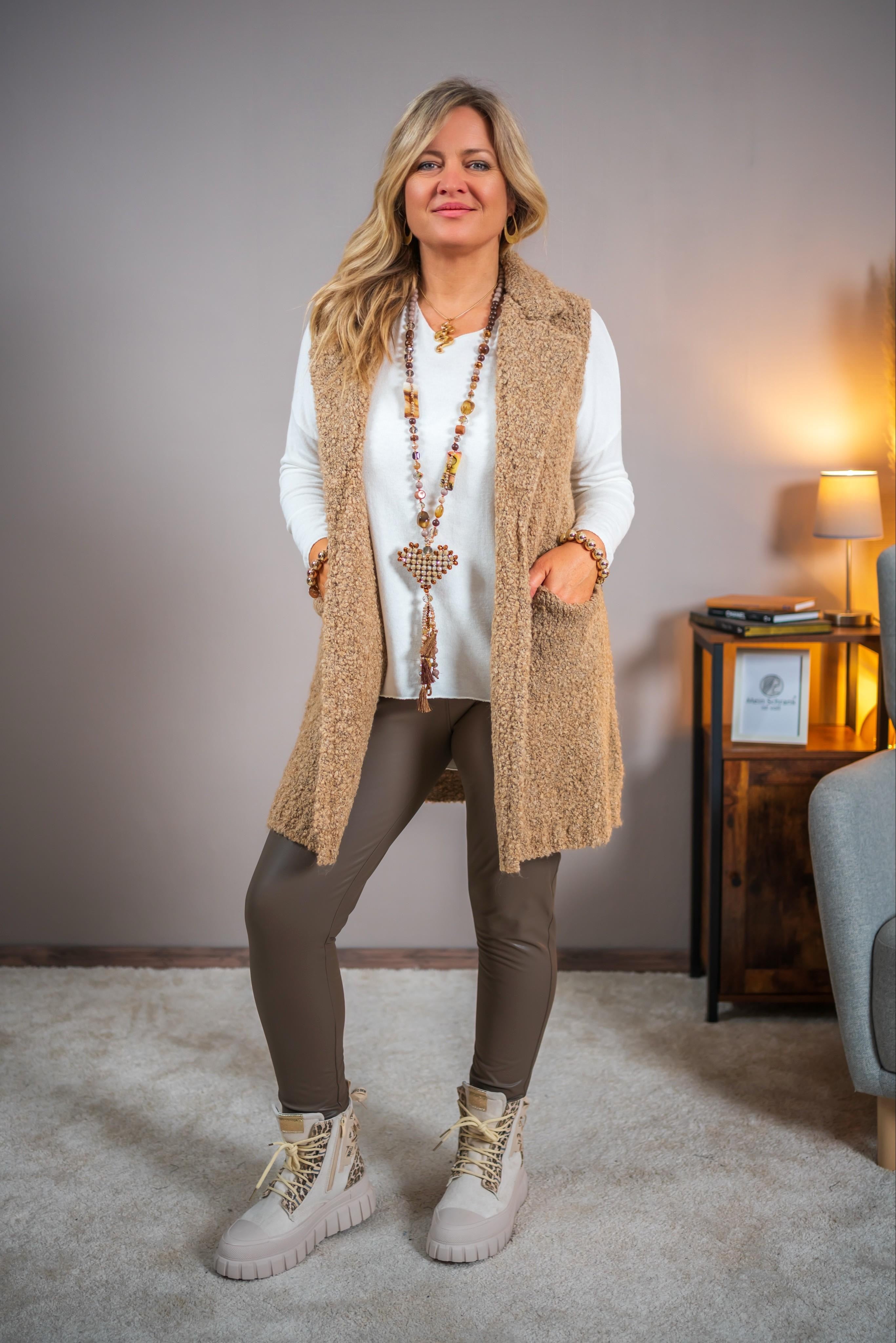 Klassische Leggings in Lederoptik, taupe