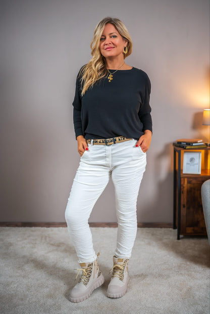 Stretchhose im Crinkle-Look, off-white
