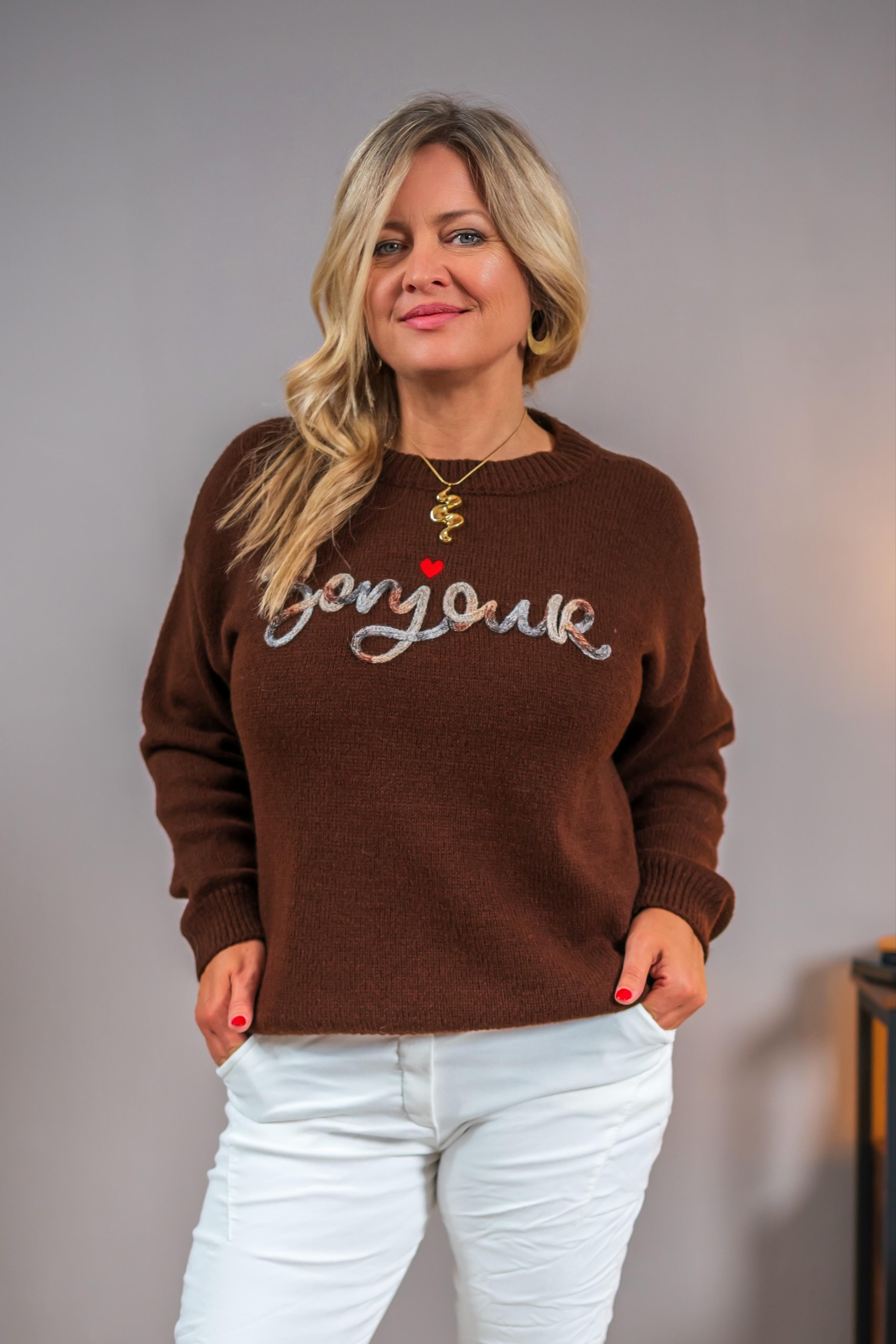 Strickpullover in Dunkelbraun