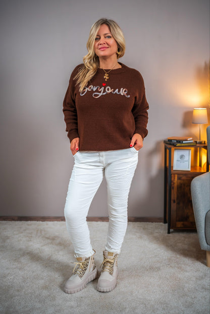 Strickpullover in Dunkelbraun