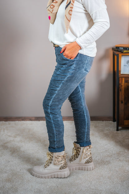 Stretchhose im Crinkle-Look, jeansblau