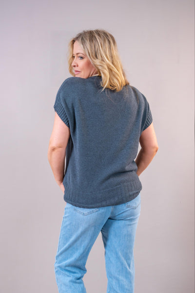 Feinstrick-Pullover Kurzarm, anthrazit