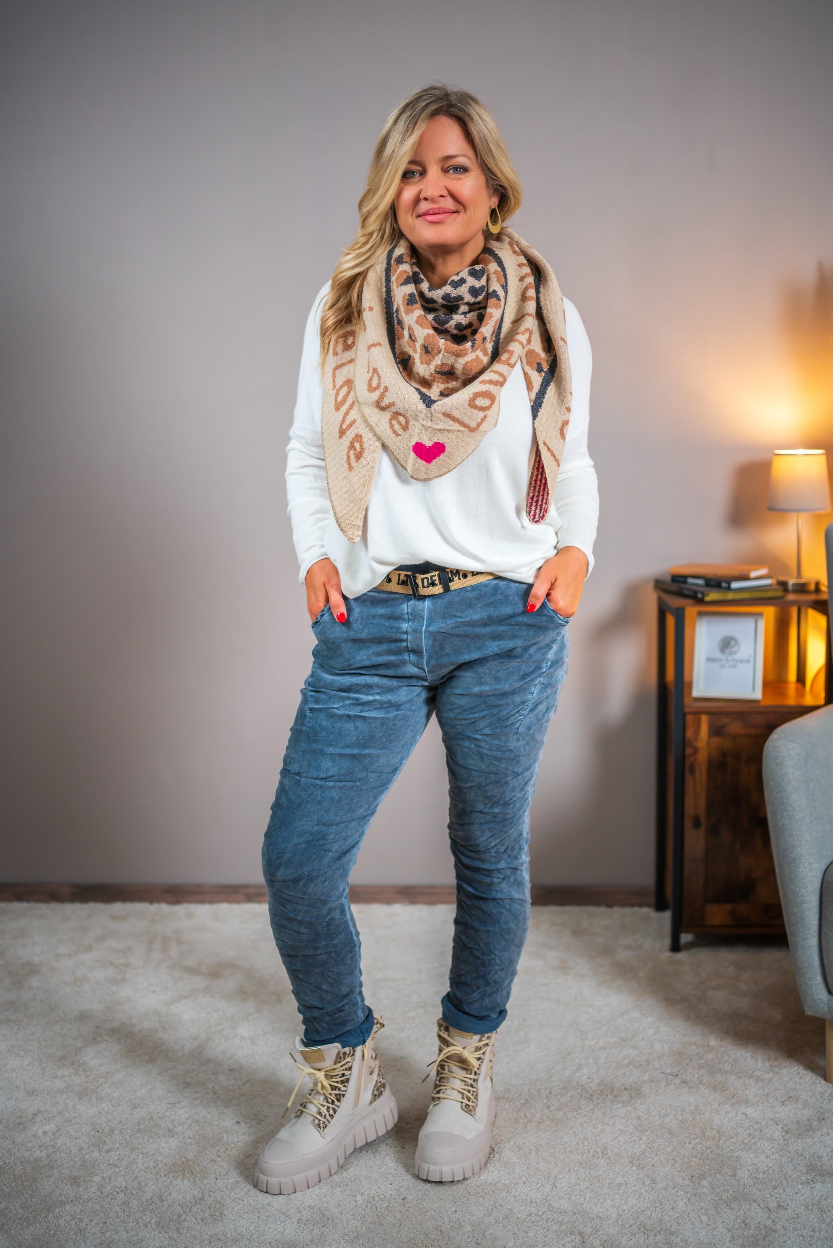 Stretchhose im Crinkle-Look, jeansblau