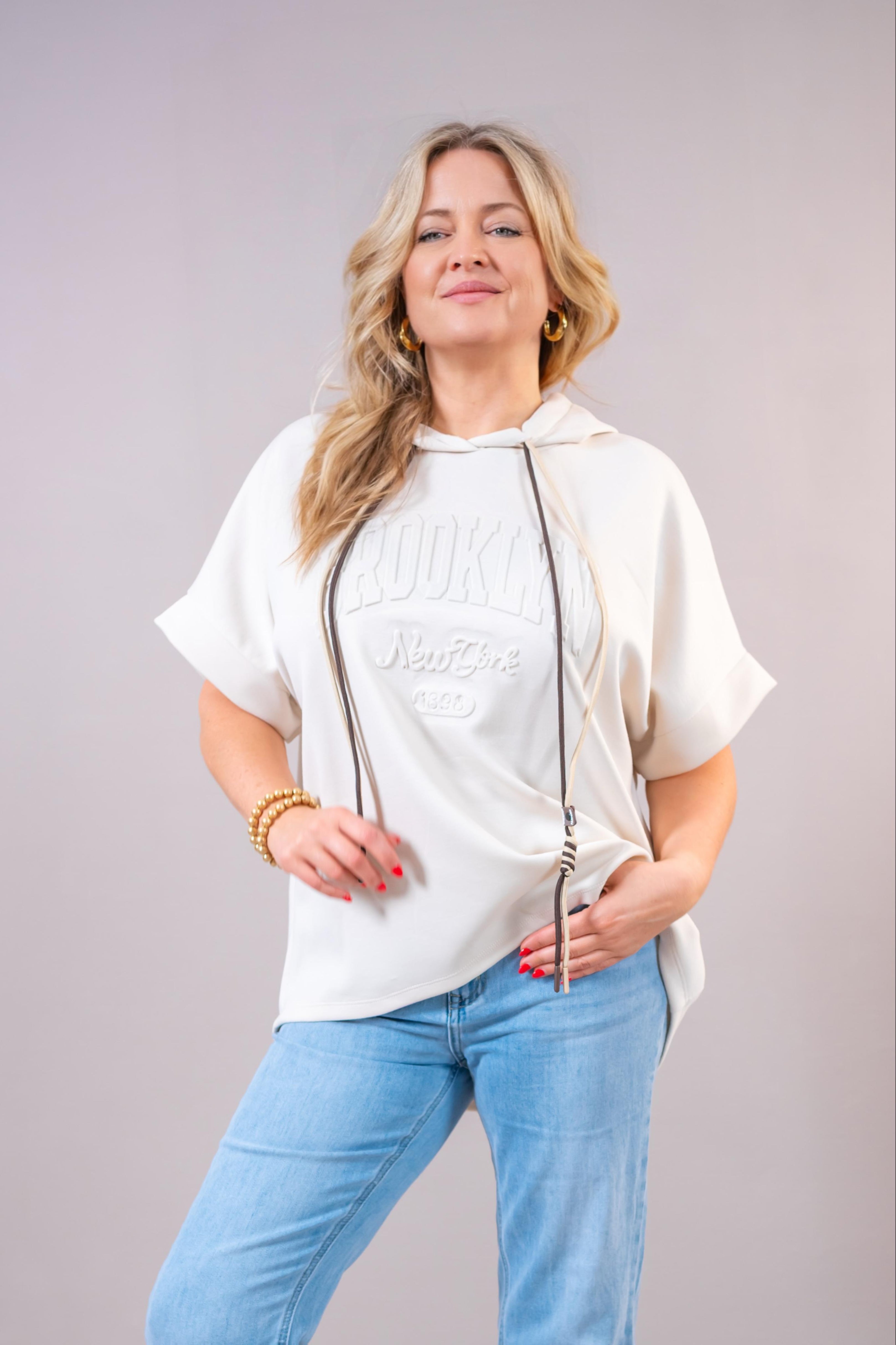 Kurzarm Sweatshirt "Brooklyn", creme