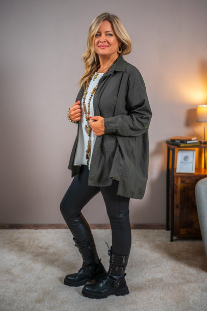 Oversize-Bluse in Khaki Dark