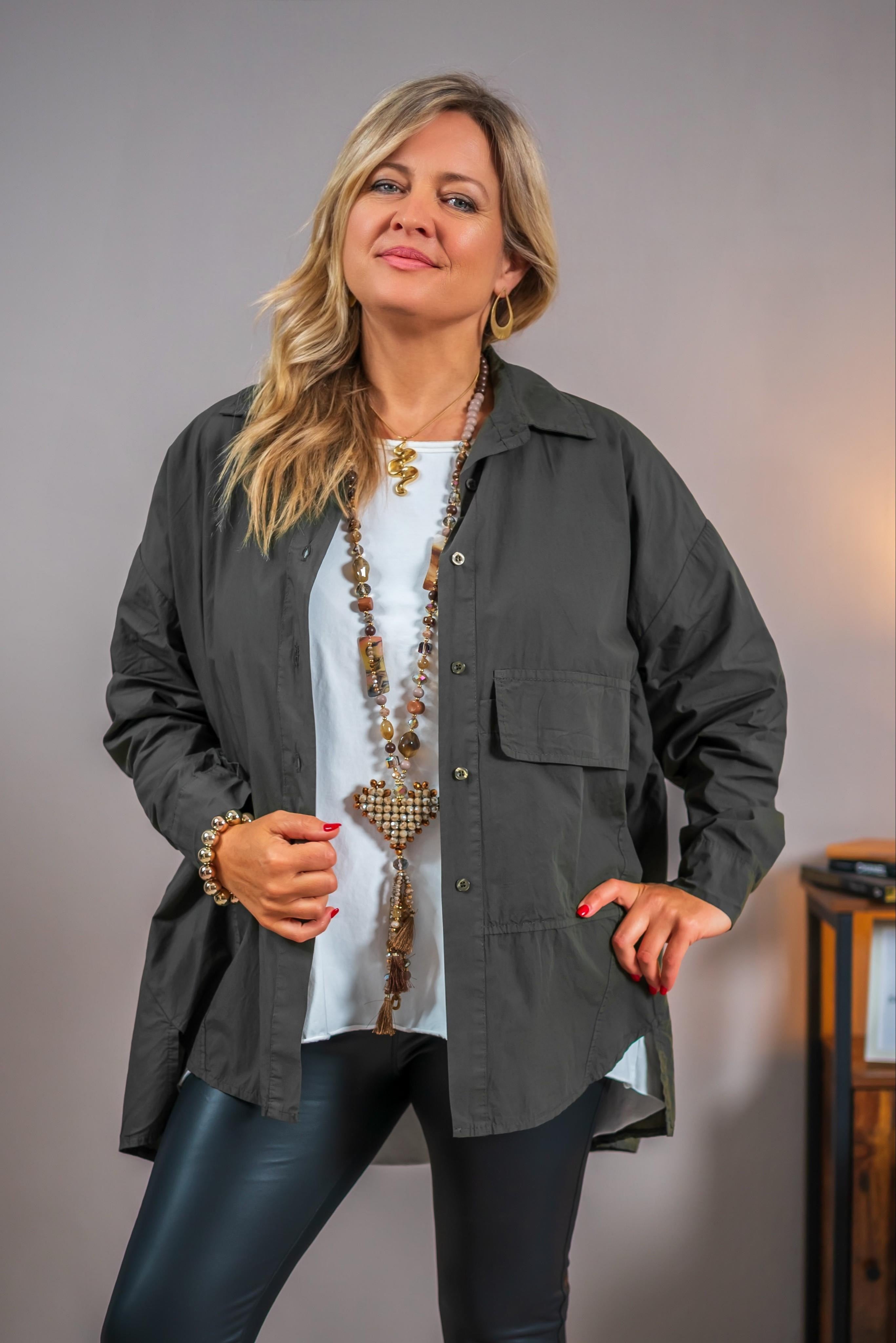 Oversize-Bluse in Khaki Dark