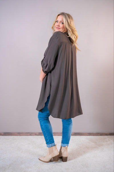 Longbluse in Schokobraun