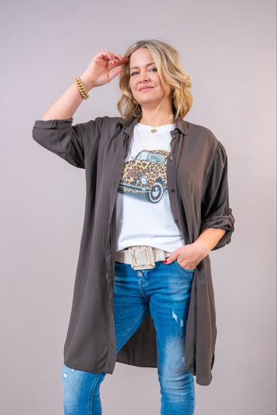 Longbluse in Schokobraun