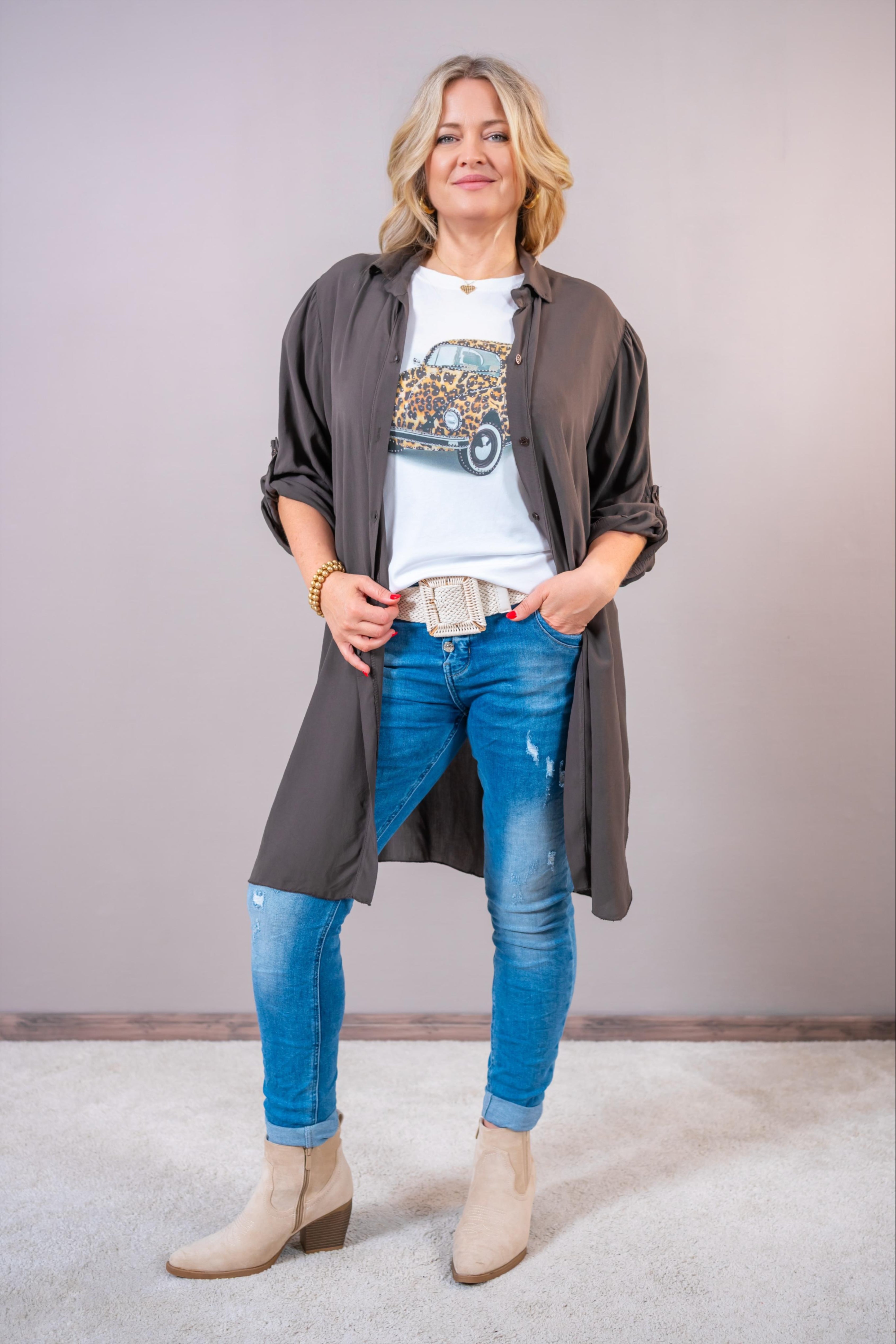 Longbluse in Schokobraun