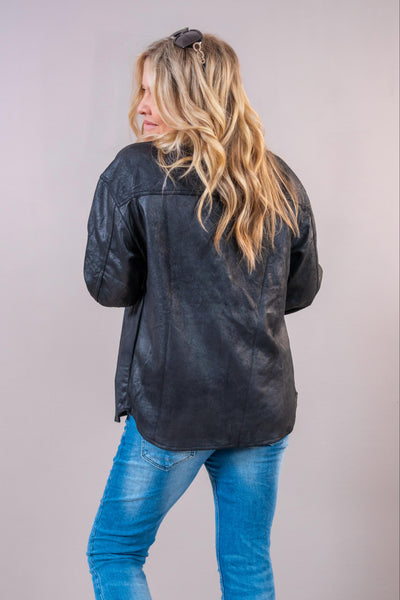 Hemdjacke in Lederoptik, schwarz