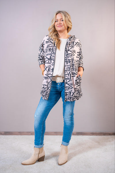 Kapuzenjacke "Urban Script", beige/schwarz