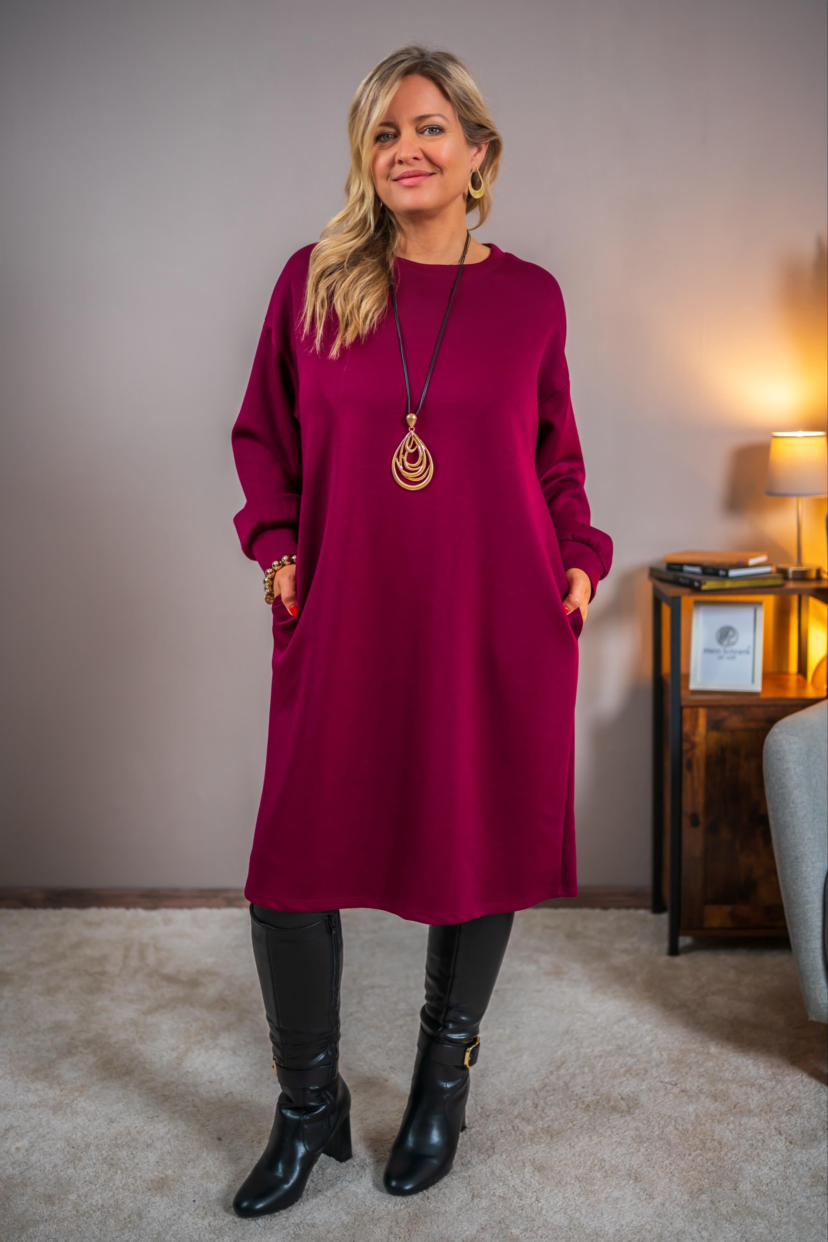 Shirtkleid aus Viskose-Mix, bordeaux
