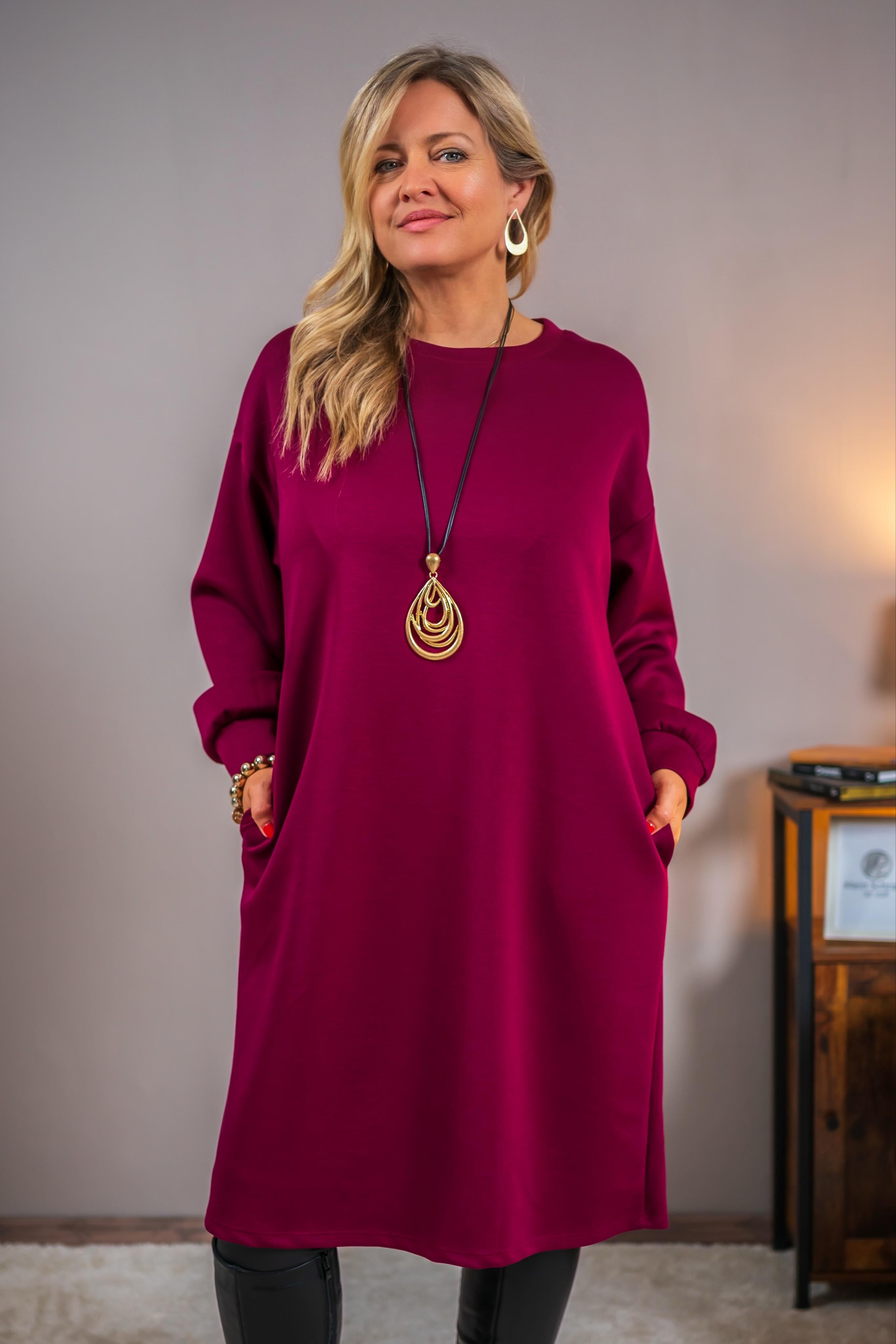 Shirtkleid aus Viskose-Mix, bordeaux