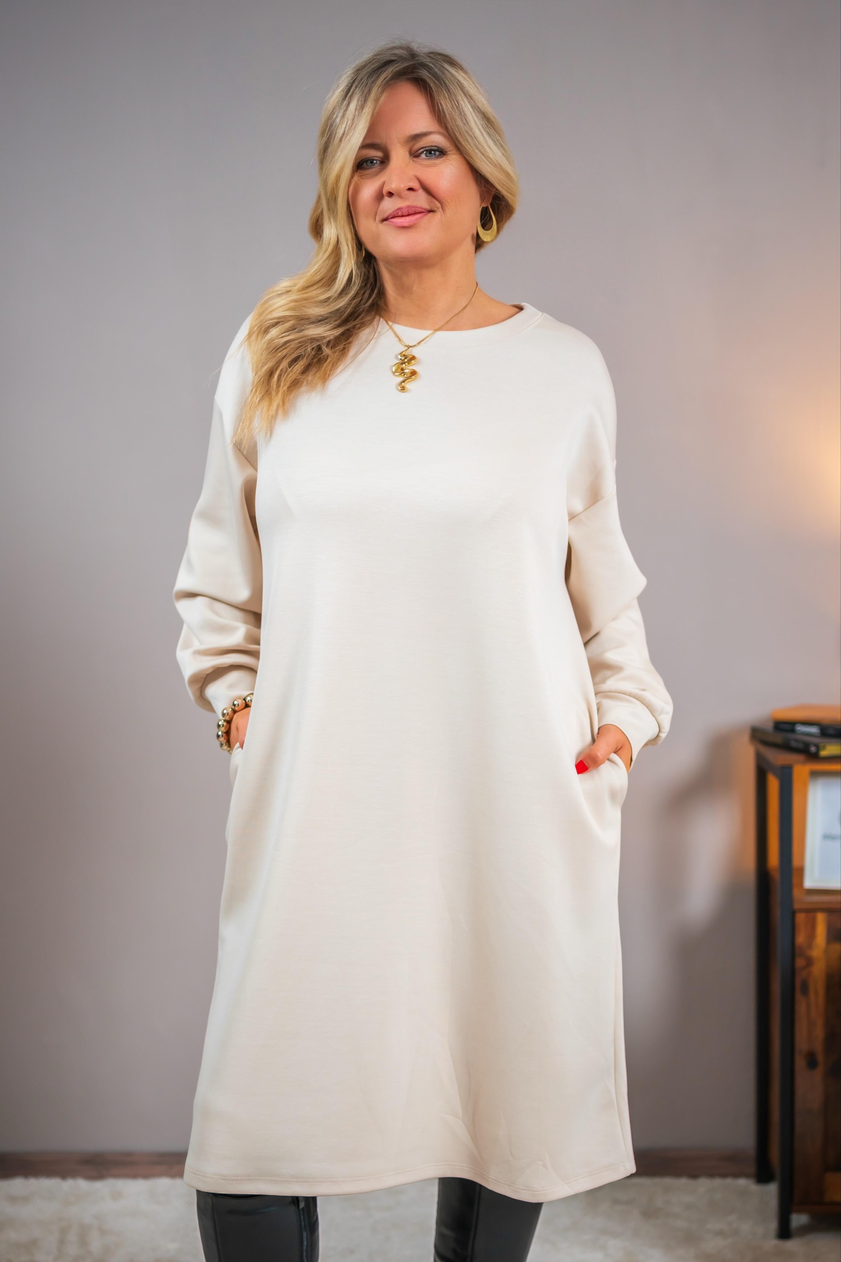 Shirtkleid aus Viskose-Mix, creme-beige