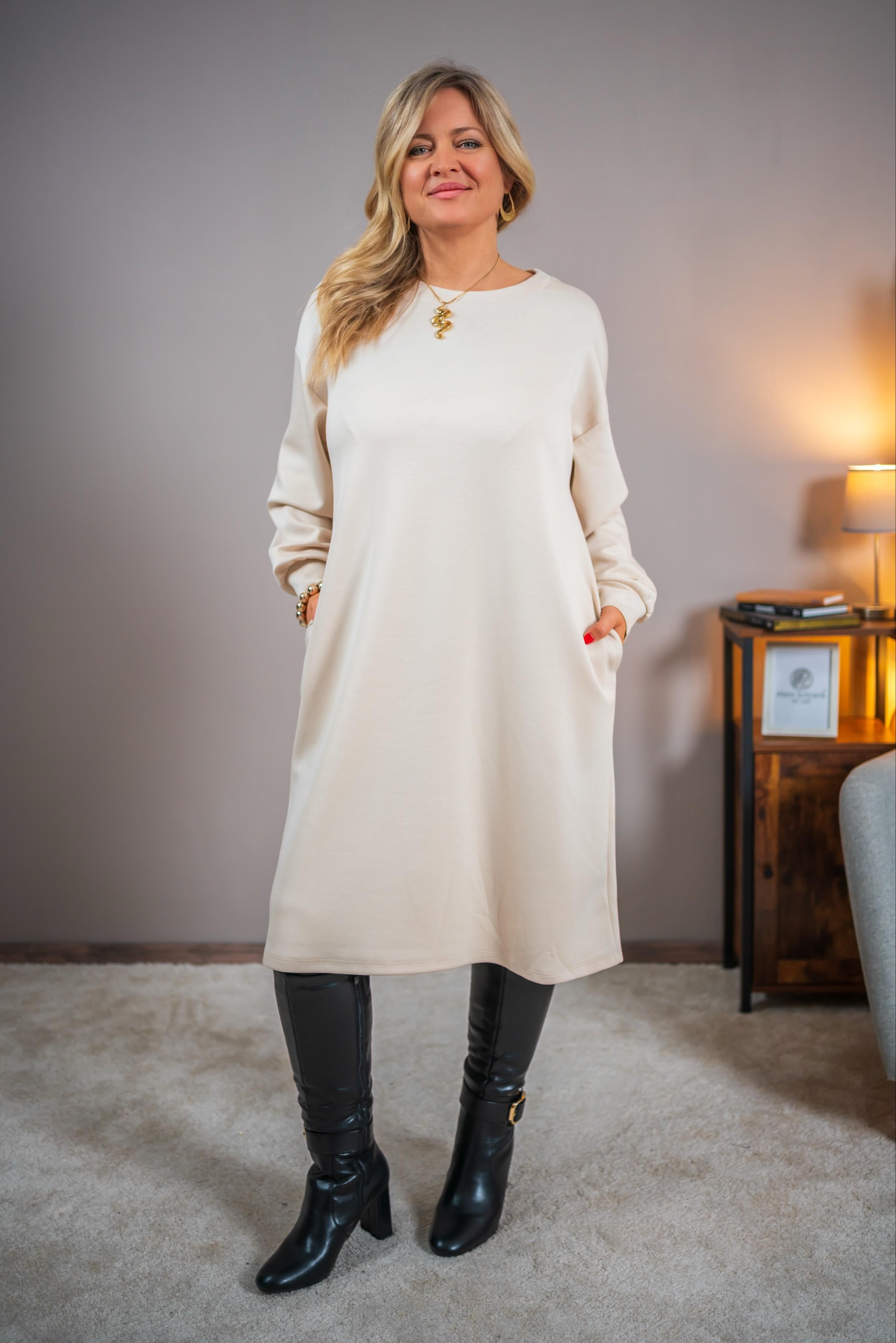 Shirtkleid aus Viskose-Mix, creme-beige