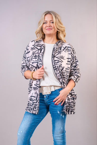 Kapuzenjacke "Urban Script", beige/schwarz