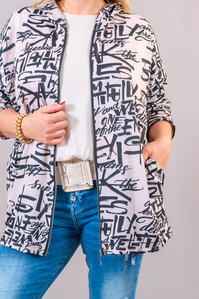 Kapuzenjacke "Urban Script", beige/schwarz