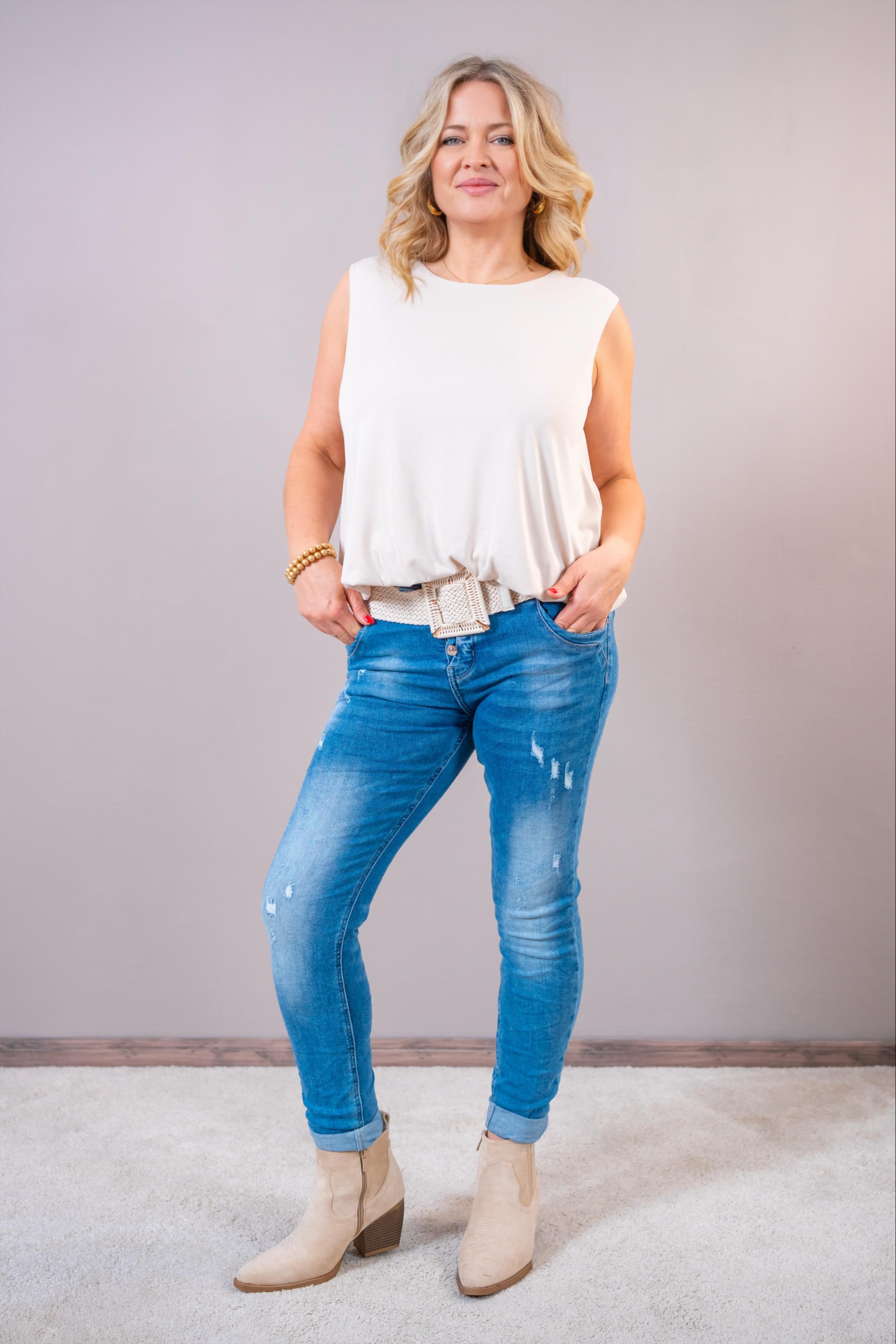 Modal-Top mit Ballonsaum, beige