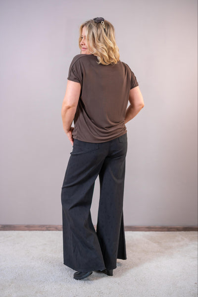 Shirtbluse mit Wasserfallkragen, schokobraun