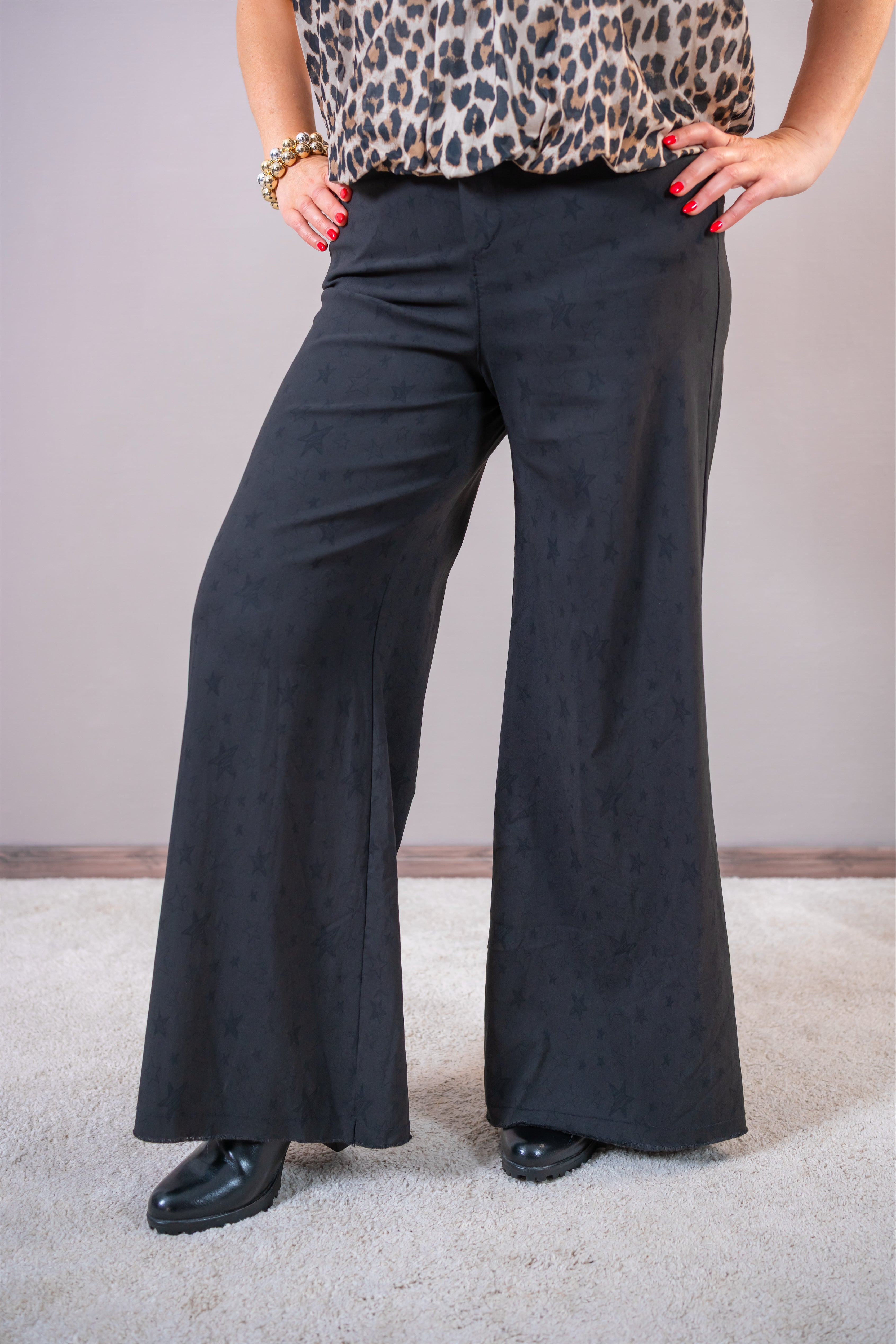 Weite Stretchhose, schwarz