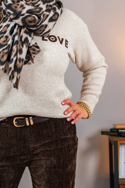 Strickpullover mit "LOVE"-Schriftzug, taupe